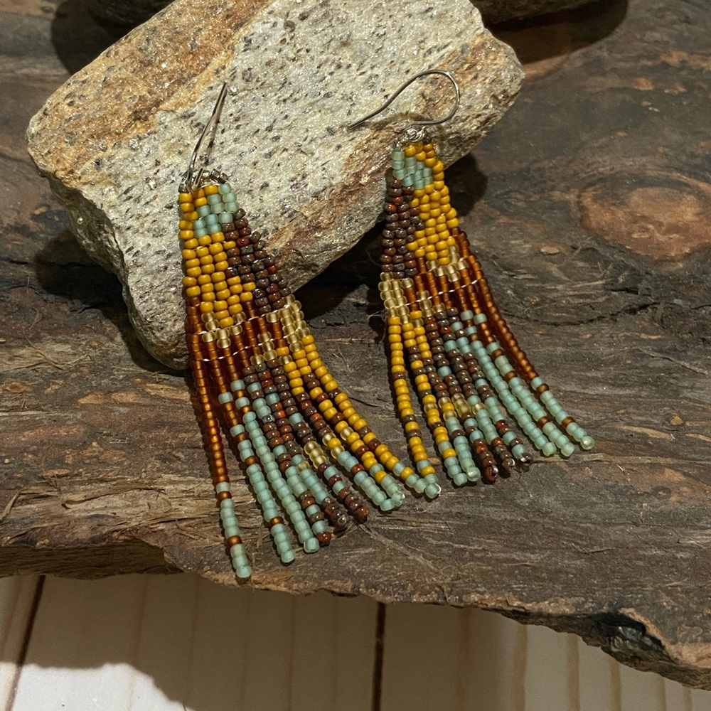 Handmade seed bead fringe earrings